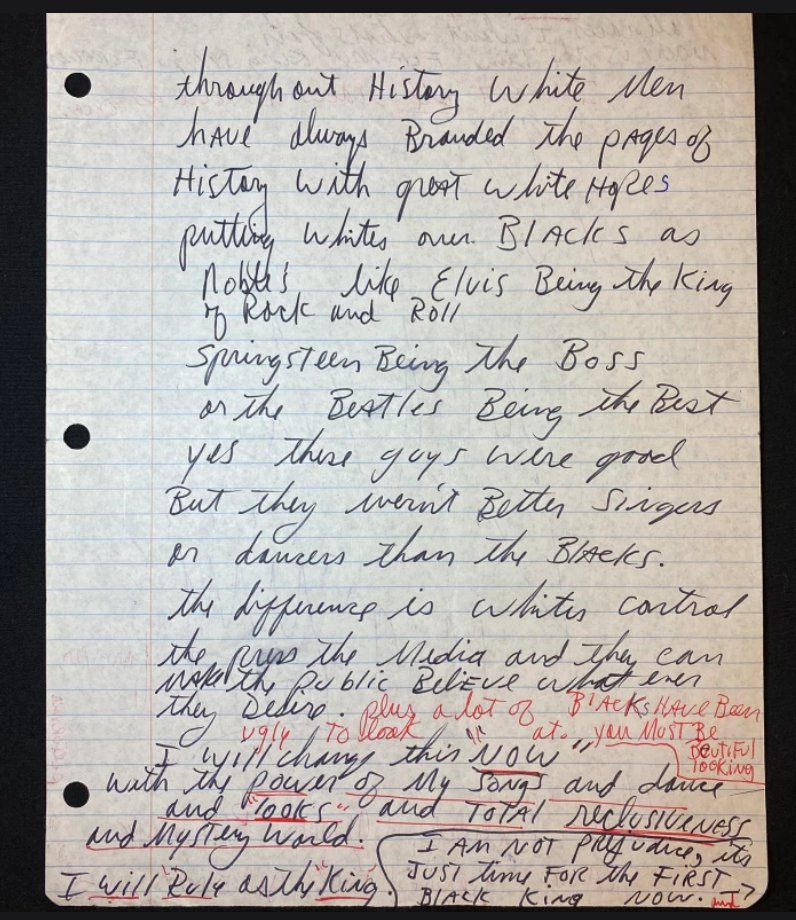 Essa foi uma carta escrita pelo Michael, criticando a desigualdade racial."Eu não sou preconceituoso. Mas agora é hora do primeiro Rei negro".