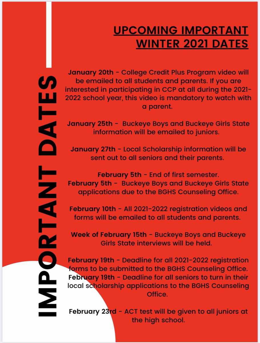 DanBlackBGCS's tweet image. Check out our High School upcoming important dates! @JeffDeverBgcs @francis_scruci @BGHSCounselors @BGSchools