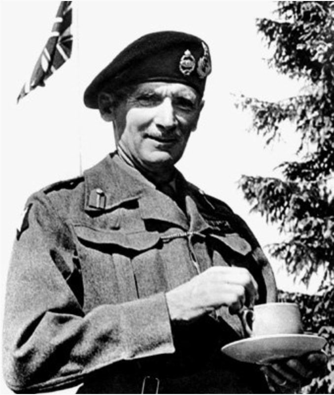 [8 of 25]Bernard Law Montgomery, the commander of all ground forces in the Northern part of the Bulge. [note the tea, Monty's cure for everything]