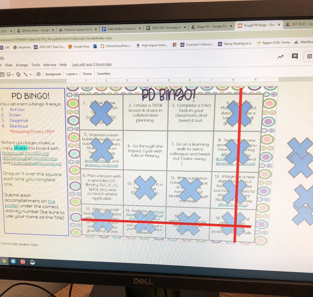 juliewricketts's tweet photo. Woohoo! A second PD Bingo for @hough_trista! Love how she is continuing to learn &amp; grow! @SonntagElem @sonntag4th #PDbingo #StrongerTogether #ourFISDstory https://t.co/3FkG9pgh29