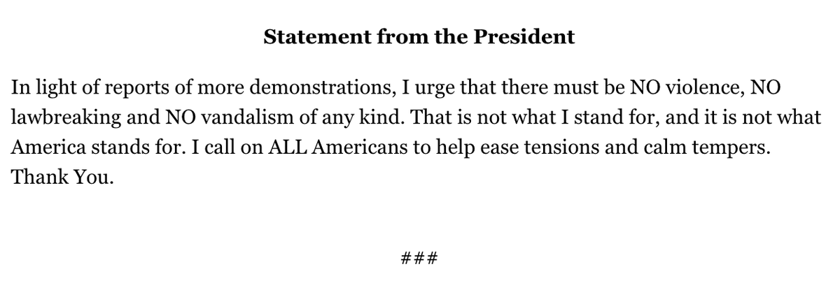 kaitlancollins's tweet photo. As a sixth House Republican comes forward to say they'll vote to impeach him, President Trump issues a statement via the White House press shop, first given to Fox News, calling for "NO violence" and "NO lawbreaking," which GOP lawmakers have been pleading with him to say. https://t.co/rZzVJqteMt