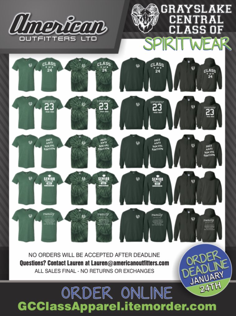 GCHS_stucru's tweet photo. The class shirts are out! Make sure to get yours before January 24th! Colors may be appear different than those shown on the poster. https://t.co/7dGttYk0Rs