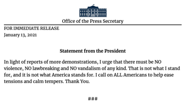 New statement just issued by President Trump https://t.co/QInClUnEfy