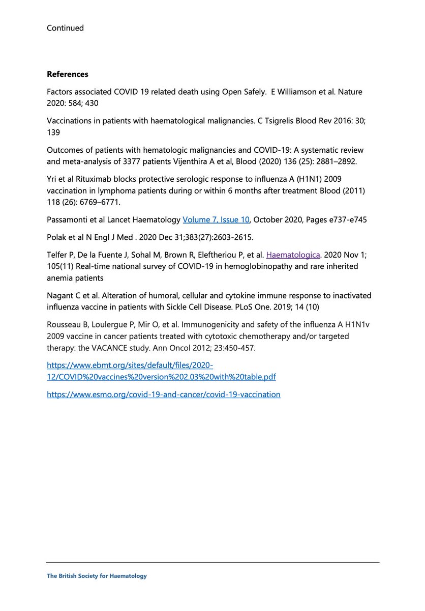 The British Society for Haematology have written to the UK government asking them to allow the second Pfizer #COVID19 vaccination to be given at 21 days to patients who are immunosuppressed due to haematological malignancies. Makes perfect sense to me.