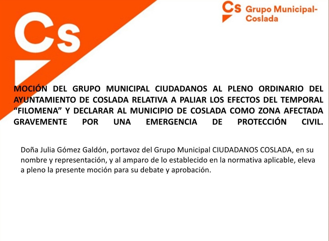 vicens_susana's tweet photo. Esta mañana @CsCoslada ha registrado una moción para solicitar que  Coslada sea declarada zona gravemente afectada por una emergencia de protección civil.
 #Filomena #Filomenatemporal https://t.co/QsAEz9rg8x