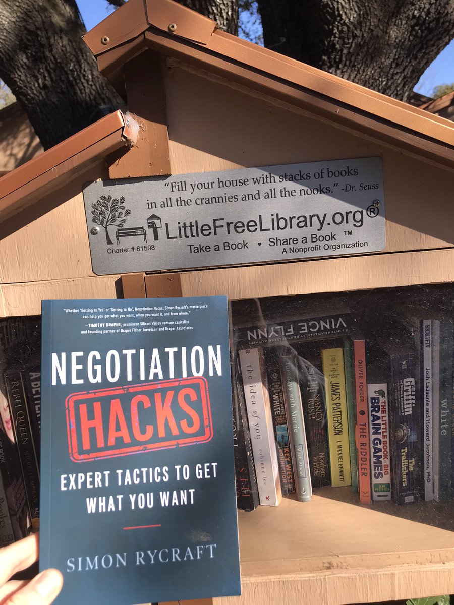 NegotiationH's tweet photo. Free copies of Negotiation Hacks were added to @LtlFreeLibrary boxes today all across Austin, Texas. https://t.co/hBGoZ80Arb