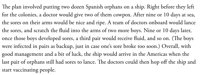 Yes distributing the COVID-19 vaccines in 2021 is complicated but have you considered how Spain got the smallpox vaccine across the Atlantic in 1803? 

theatlantic.com/science/archiv…