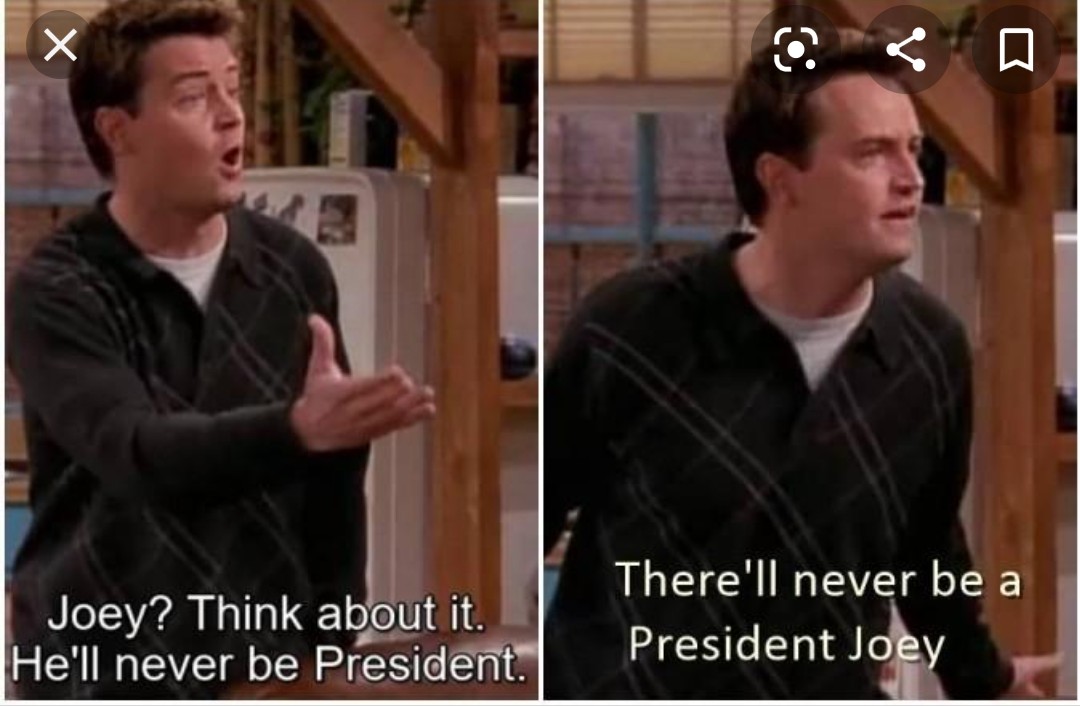 samdefcon4's tweet image. Well chandler was so wrong.. there is a #presidentjoey now #friends #wrongpredictions
