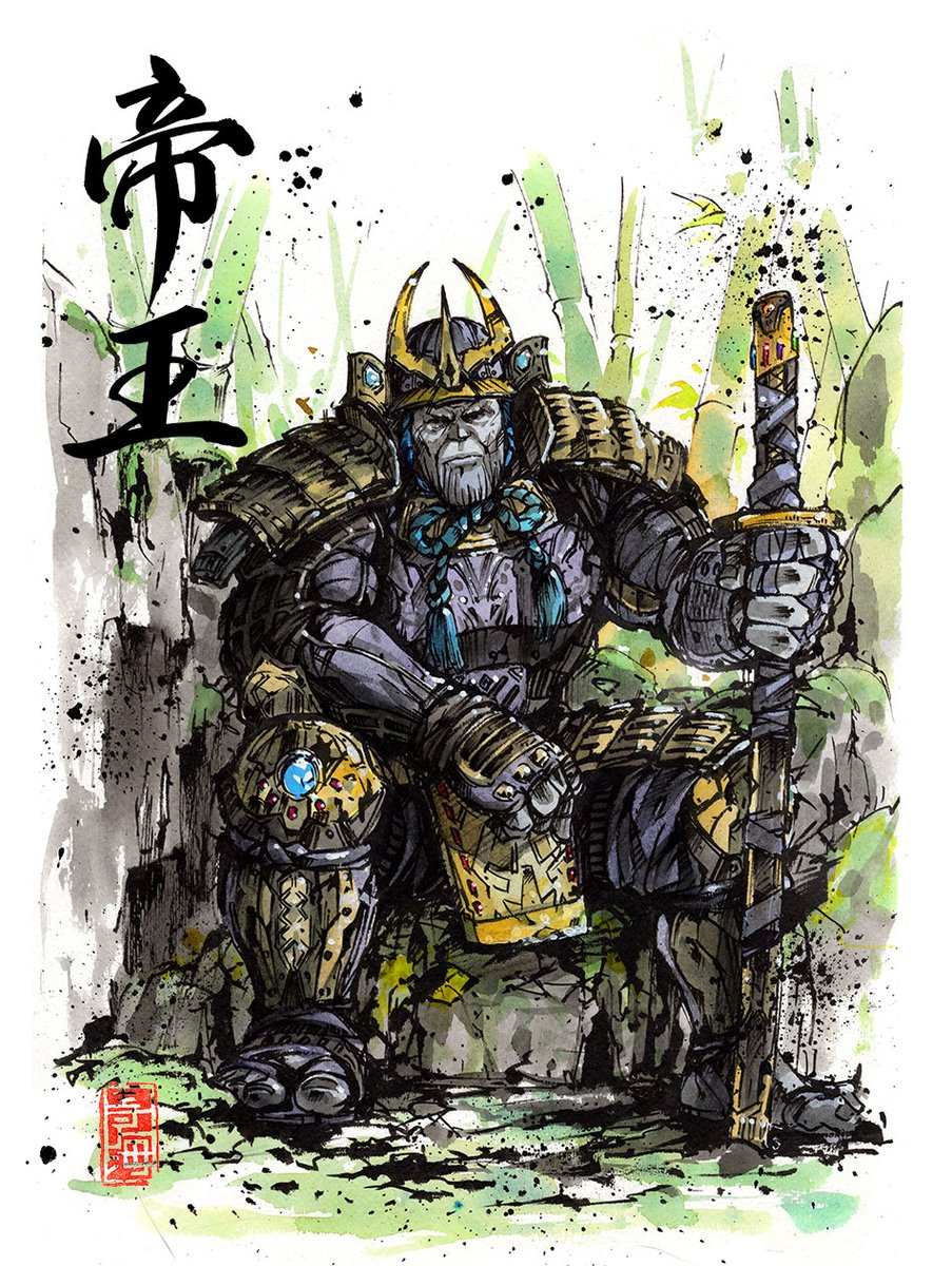 alucard8791's tweet photo. "Thanos samurai" #samurai #overlord #watercolor #calligraphy #ink #painting #art by #mycks https://t.co/4s6wcRryp7 https://t.co/souY0CCxFR