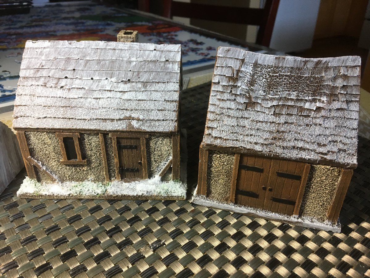 This build was created because our group has a plethora of WW2 20mm and mine was infrequently used. I started with some building that I could winterize. I used PVA and Woodland Scenics Soft Snowflake extensively through this build.