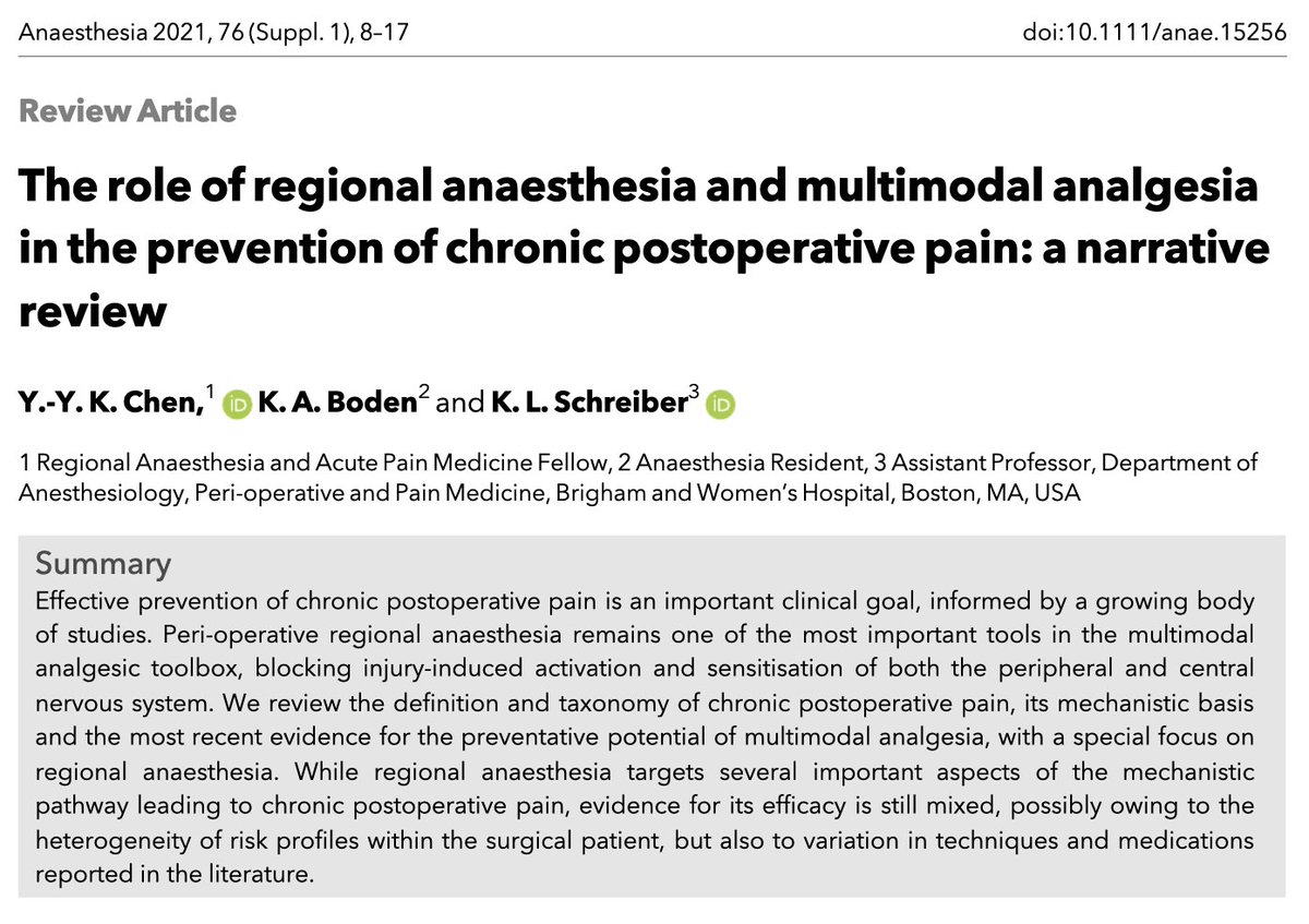 Anaes_Journal's tweet photo. 🔐The role of regional anaesthesia and multimodal analgesia in the prevention of chronic postoperative pain: a narrative review.

The first review article from the 2021 regional anaesthesia is here and #FOAMed! Join us tomorrow at #WSM2021!

🔗https://t.co/ijWBxuOvEE https://t.co/wz0M5Mwx7o