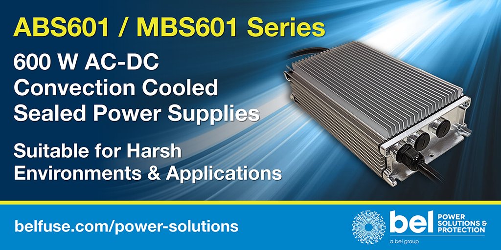 BelPwrSolutions's tweet image. #BelPowerSolutions today announced their 600 W ABS601 (#industrial) &amp;amp; MBS601 (#medical) Series of AC-DC convection cooled sealed #powersupplies which are fully potted &amp;amp; offer IP66/67/68 ingress protection for harsh environments PR: bit.ly/39tbjun #BelFuse #Medicaldevices