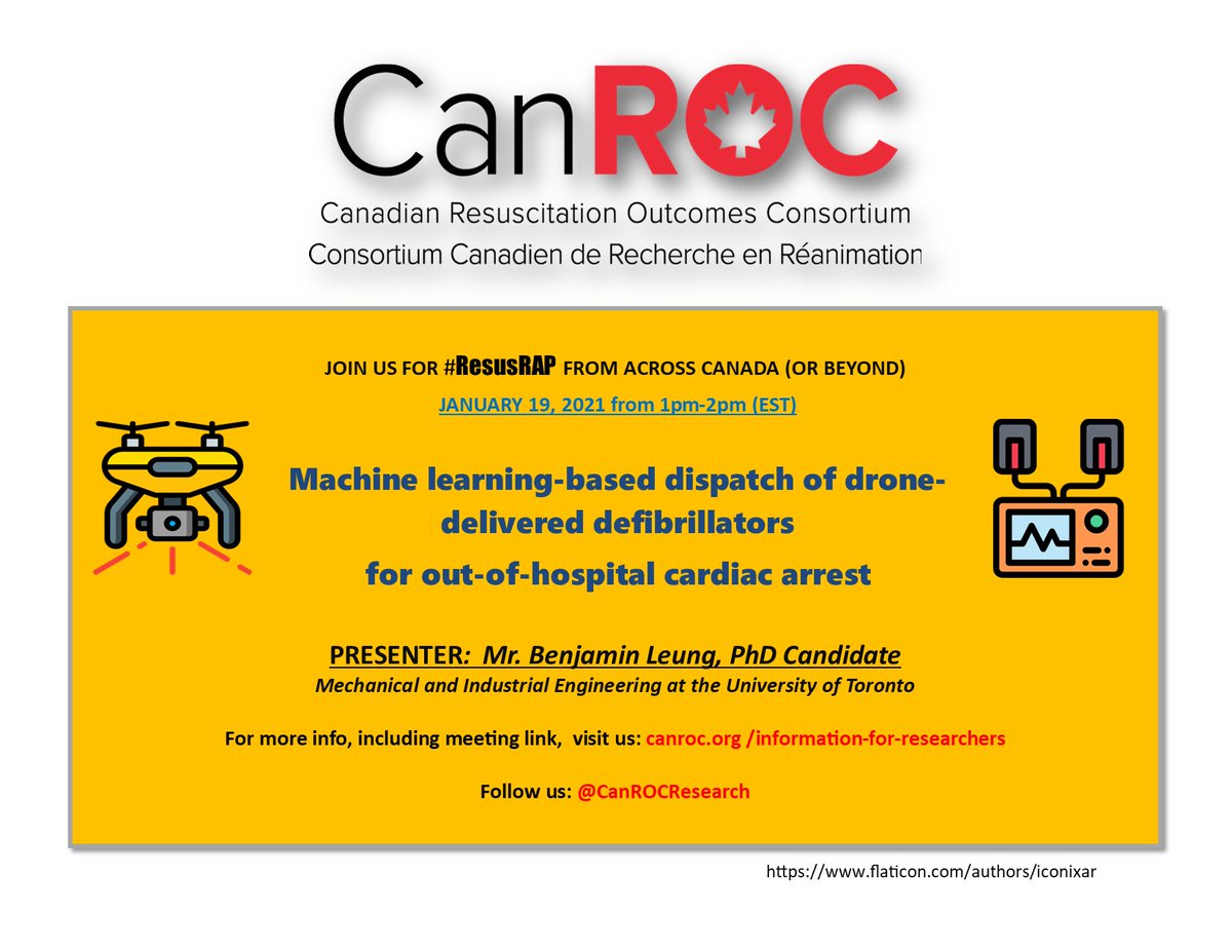 CanROC (@canrocresearch) on Twitter photo Please join us on Jan 19 at 1pm EST to hear more about drone delivery of AED using machine learning! <a href="/Shannon_Leduc/">Shannon Leduc</a> <a href="/DrCheskes/">Sheldon Cheskes</a> <a href="/vaillancourt_c/">C Vaillancourt</a> <a href="/SMcLeod_SREMI/">Shelley McLeod</a> <a href="/EMRoMo/">Rohit Mohindra</a> <a href="/matthewjdouma/">Matthew J Douma</a> <a href="/IanR_Drennan/">Ian Drennan</a> <a href="/Jgldstn78/">Judah Goldstein</a> @BrianGrunau Please join us on Jan 19 at 1pm EST to hear more about drone delivery of AED using machine learning! <a href="/Shannon_Leduc/">Shannon Leduc</a> <a href="/DrCheskes/">Sheldon Cheskes</a> <a href="/vaillancourt_c/">C Vaillancourt</a> <a href="/SMcLeod_SREMI/">Shelley McLeod</a> <a href="/EMRoMo/">Rohit Mohindra</a> <a href="/matthewjdouma/">Matthew J Douma</a> <a href="/IanR_Drennan/">Ian Drennan</a> <a href="/Jgldstn78/">Judah Goldstein</a> @BrianGrunau