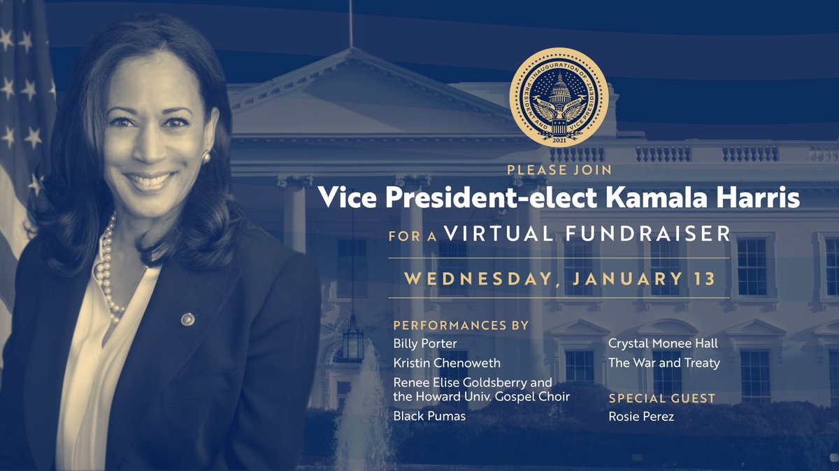 Today's the day! I'm joining <a href="/KamalaHarris/">Kamala Harris</a> for our Presidential Inaugural Fundraiser with <a href="/theebillyporter/">Billy Porter</a>, <a href="/KChenoweth/">Kristin Chenoweth</a>, <a href="/ReneeGoldsberry/">RenéeEliseGoldsberry</a> with <a href="/HGC1968/">Howard Gospel Choir</a>, <a href="/BlackPumasMusic/">Black Pumas</a>, <a href="/warandtreaty/">The War And Treaty</a> &amp; <a href="/rosieperezbklyn/">Rosie Perez</a>. Join us by clicking here: bit.ly/kamalafundrais…