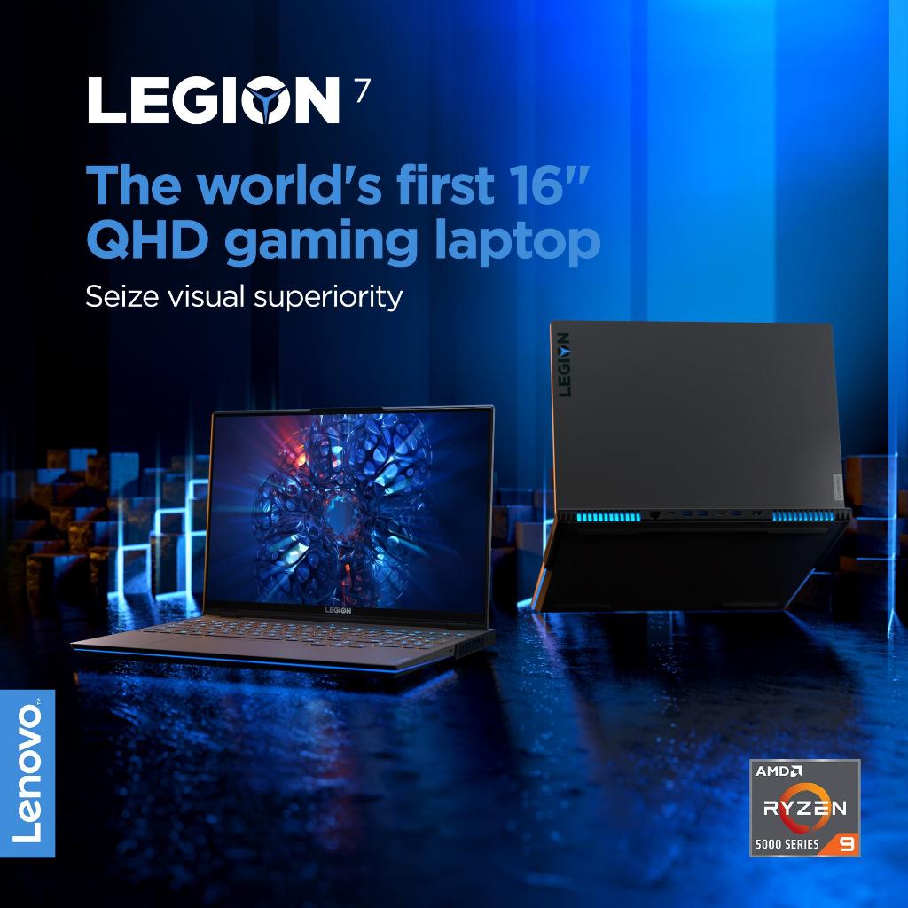 lenovogr's tweet photo. Με οθόνη 16:10, ρυθμό ανανέωσης 165Hz, απόκριση κάτω από 3ms και απίστευτη πυκνότητα pixels, το Legion 7 είναι το πρώτο gaming laptop με οθόνη 16” QHD και επεξεργαστή AMD Ryzen™ 5000 H-Series. #PoweringTheImpossible #CES2021 #LenovoCES https://t.co/zybfwFuJs2