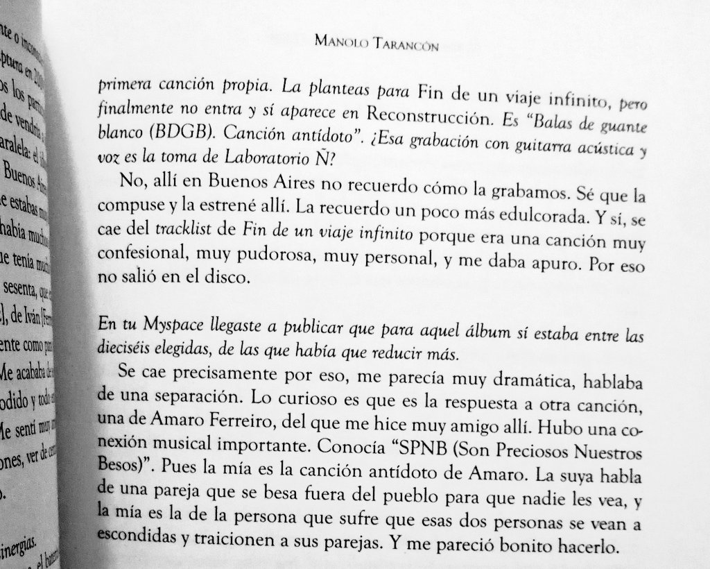 Estoy leyendo 'Conversaciones con Xoel López', de Manolo Tarancón, y acabo de enterarme de esta maravilla: 'BDGB (Canción antídoto)', de Deluxe, es la canción respuesta a 'SPNB', de Iván Ferreiro (compuesta por Amaro).
❤️