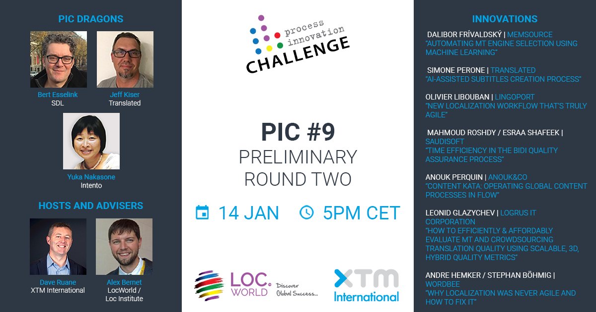 L10NPIC's tweet photo. Join us for the PIC #9 preliminary round 2 tomorrow 8am-9am PST. Watch another 7 fantastic innovators pitch their ideas. Sign up and we'll see you there! 

https://t.co/Yx4jCFY3kU
#L10nPIC #LWW43  @LocWorld @xtmintl  #innovate https://t.co/2cyWXwWHWE