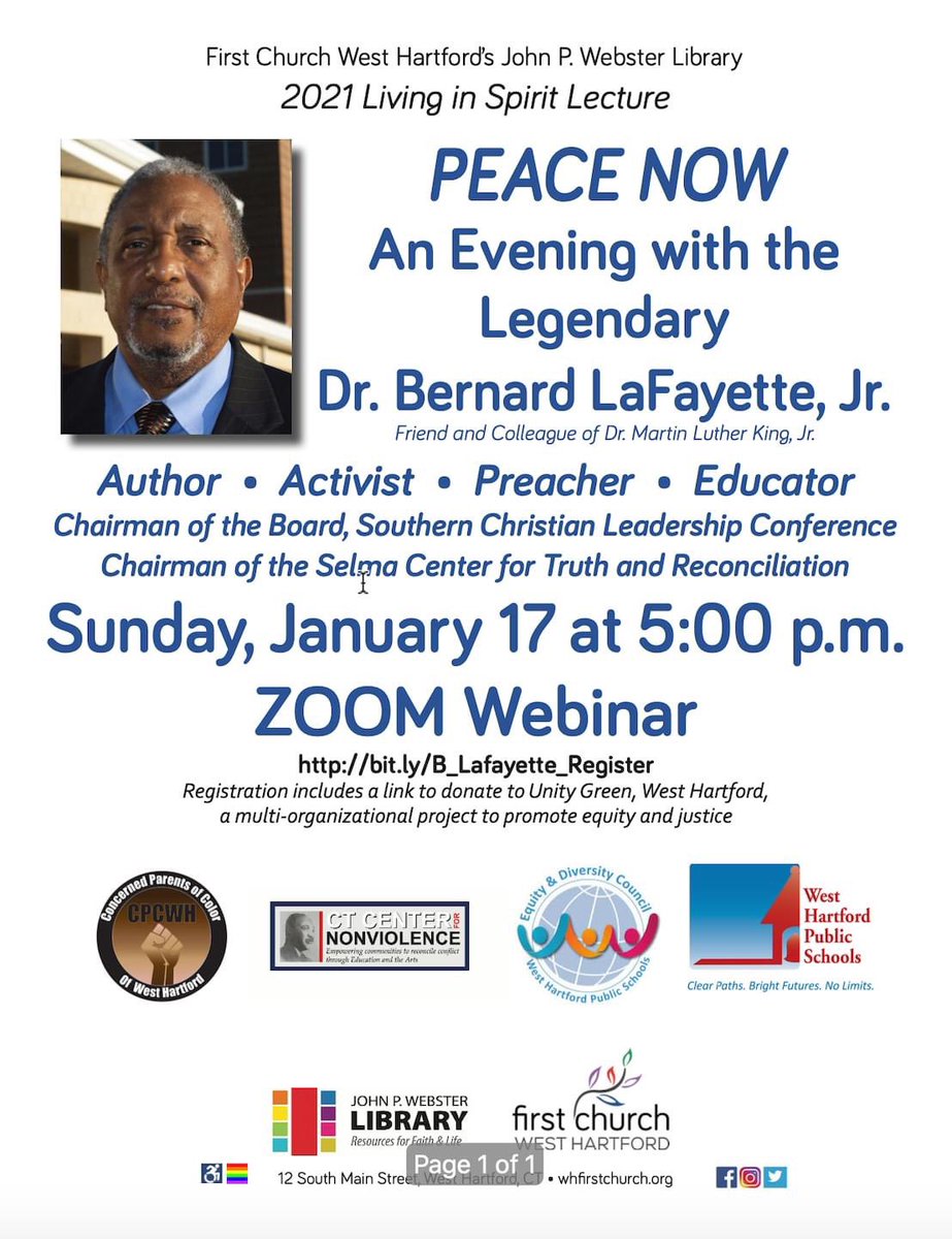 CPCWH's tweet photo. @BernardLafayet2 looking forward to a great conversation! #civilrightsleader #educator #nonviolence #mlkday #activismandfaith @AceBillings https://t.co/pKMSK2qCas