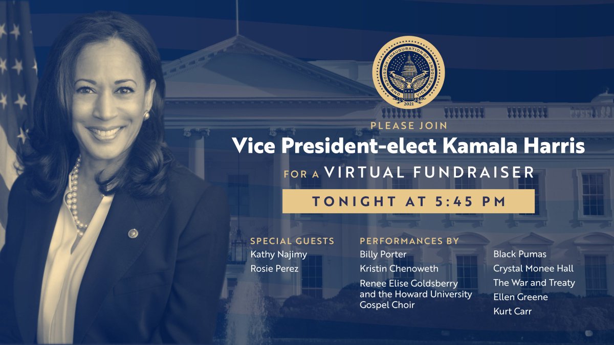 warandtreaty's tweet image. Today, #TakeMeIn at our Presidential Inaugural Fundraiser with @KamalaHarris, @theebillyporter, @KChenoweth, @ReneeGoldsberry with @HGC1968, @BlackPumasMusic, @crystalmonee &amp;amp; @rosieperezbklyn - join us here: bit.ly/kamalafundrais…
