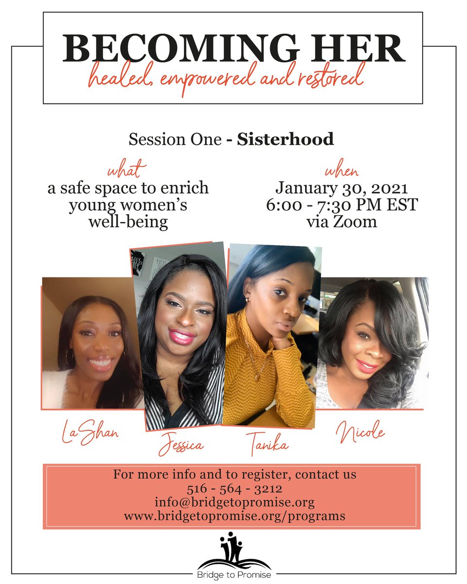 bridgetopromise's tweet photo. Ladies, join us for the first of a four-part series where we address specific paths and challenges young women face every day in today's culture.
Session Topic: Sisterhood 
January 30, 2021 via ZOOM at 6pm 

Click the link below to register today!!
https://t.co/GV2Z2vA8rI https://t.co/s5PaWwu0Ty