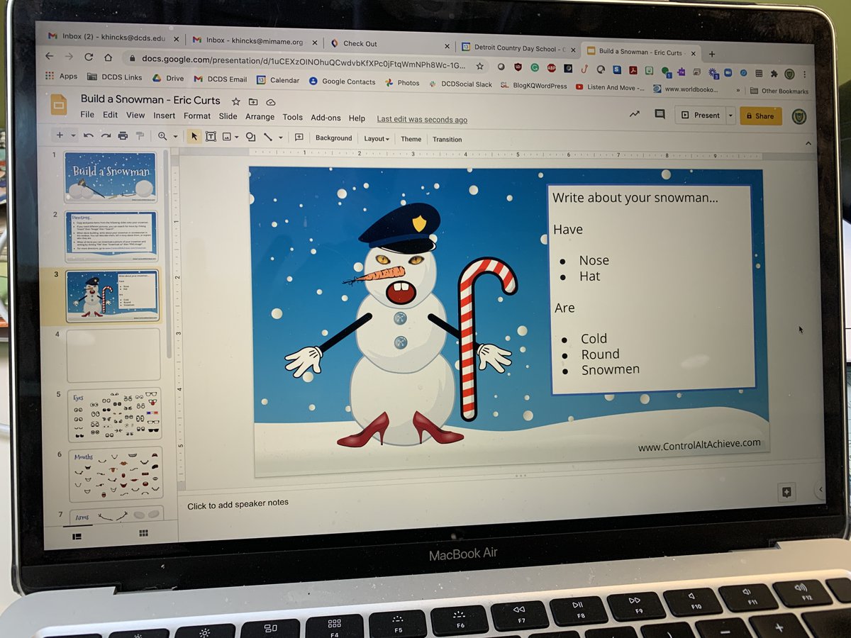 KellyHincks1's tweet photo. PK3 read All You Need for a Snowman by Alice Schertle. They built a snowman together using a template from @SlidesManiaSM. Then they drew their own. Check out their class snowman! #dcdsacademics #mischoollibraries #dcdspreschoolmatters https://t.co/nwiPJSaSme