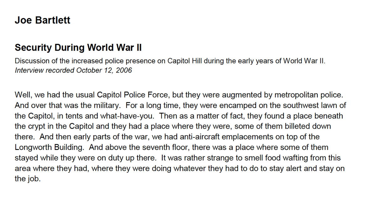 Historian also provides the below attachments, with more context on the only other times (aside from now) in which troops stayed overnight in the Capitol: