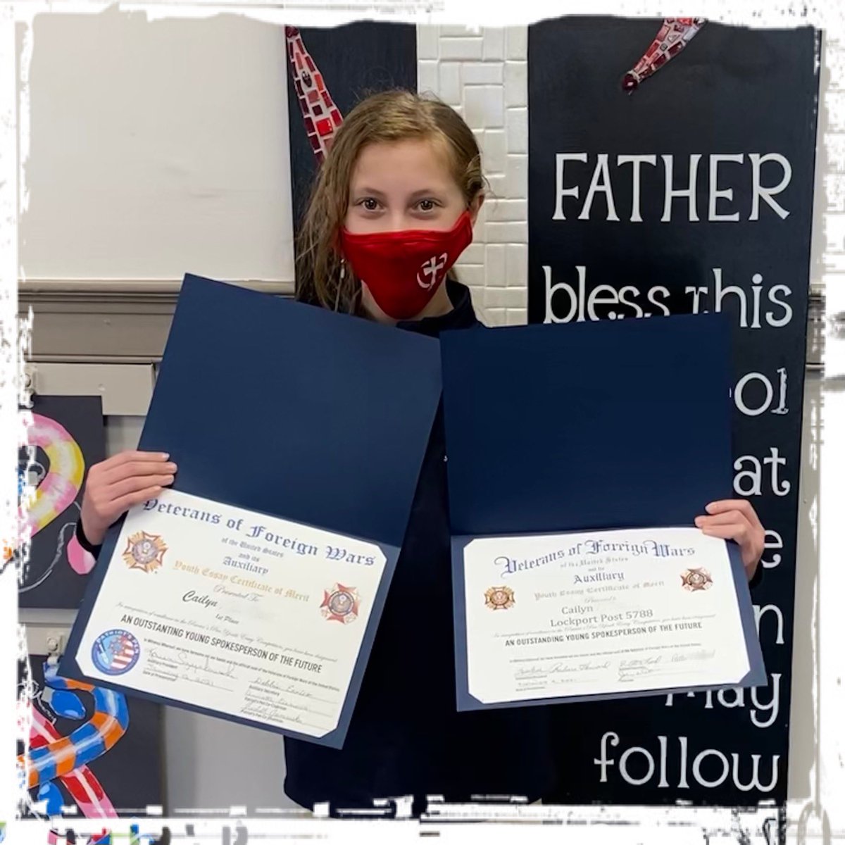 stdennisschool1's tweet photo. St. Dennis 6th grader, Cailyn R., has been awarded the VFW Auxiliary Patriot’s Pen award for her exemplary essay, “What is Patriotism to me?” Cailyn won 1st place at both the local and district levels. Cailyn will move on to the state level competition. ✍️ 🇺🇸 ♥️
#WeCanSaintDennis https://t.co/lrzIxAgRqU