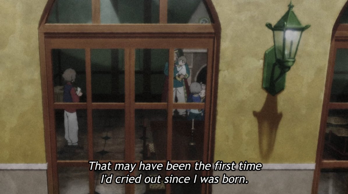 Only after he gives that "Thank you for everything" note to his parents does that change, crying for the 1st time, having finally been able to communicate with someone else.For Otto, communication is everything— hence why he punched Subaru to his senses with such vigor in EP38.