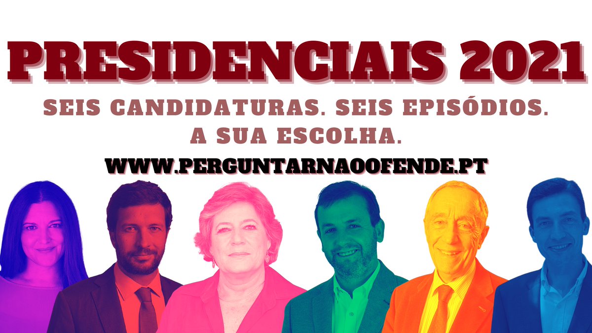 Espero, com estas entrevistas, contribuir para uma maior participação nas eleições presidenciais.

A série completa está disponível no SoundCloud soundcloud.com/perguntarnaoof…
e nas outras plataformas perguntarnaoofende.pt/presidenciais-…