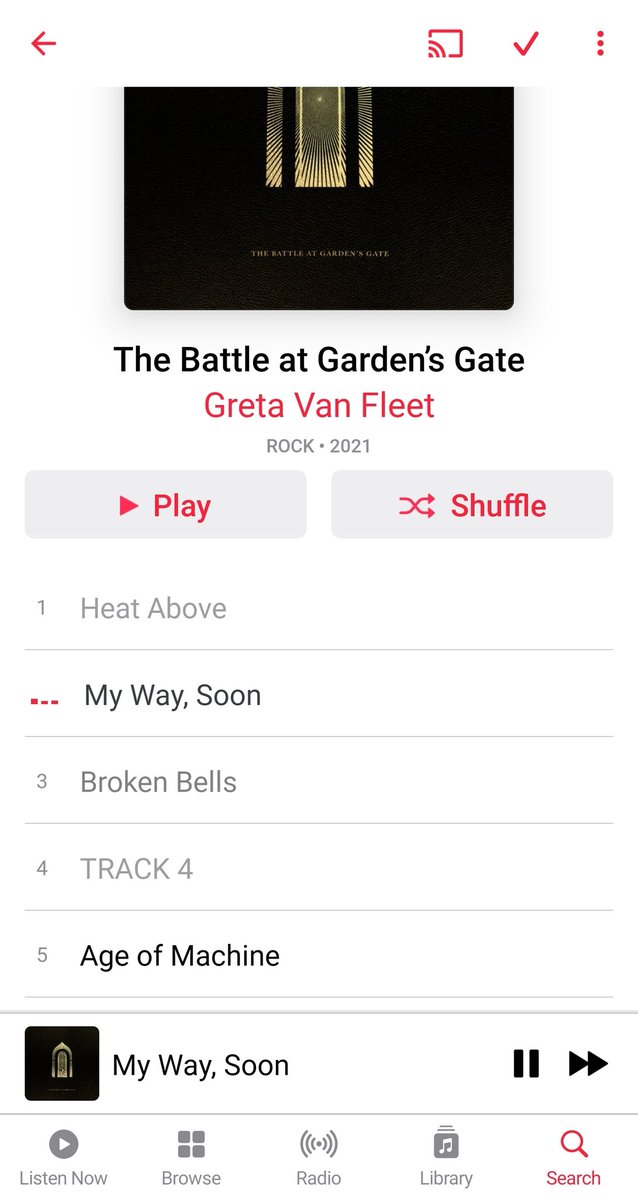 rexcunningham's tweet photo. Anyone noticed a couple of extra track names from @GretaVanFleet The Battle at Gardens Gate appeared on @AppleMusic? Heat Above and Broken Bells
#gretavanfleet #thepeacefularmy #showup #jakekiszka #joshkiszka #samkiszka #danielwagner #lavarecords #gvf #thebattleatgardensgate https://t.co/4G6l294qY4