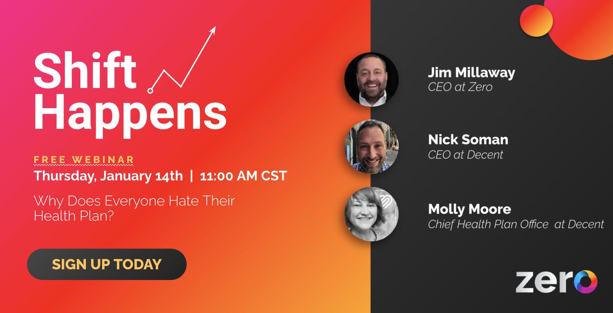 Why Does Everyone Hate Their Health Plan? Come hang out tomorrow AM with <a href="/Decent/">Decent</a>'s <a href="/Molly23Moore/">Molly Moore</a> (smart) and me and Zero's <a href="/jimmillaway/">james millaway</a> (handsome) and find out. us02web.zoom.us/webinar/regist…