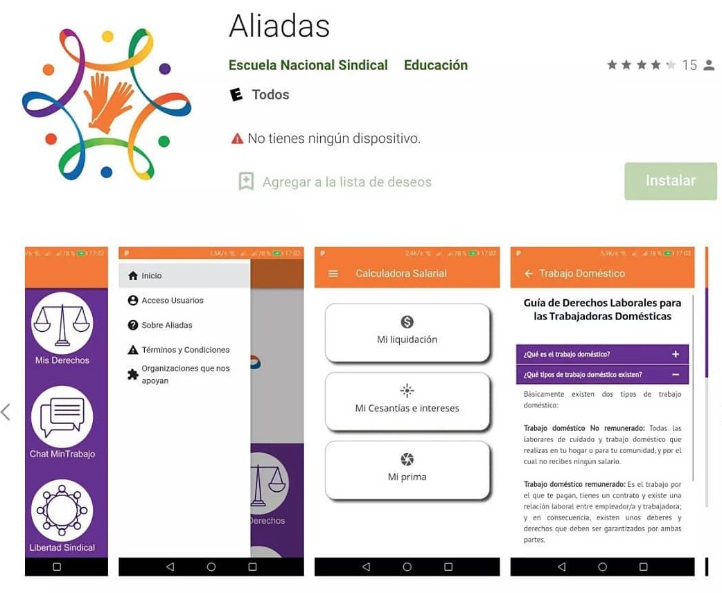 ¿Vives en Colombia y eres trabajadora doméstica? Con la app Aliadas podrás conocer más sobre tus derechos laborales. Descárgala en Google Play: bit.ly/3smdSHl