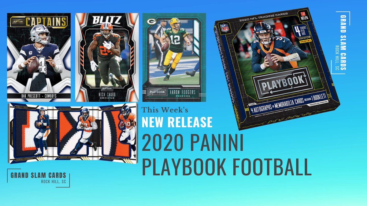 NEW RELEASE THIS WEEK!
2020 PANINI PLAYBOOK 
The 2020 <a href="/PaniniAmerica/">Panini America</a>  Playbook NFL Trading Cards hobby box contains 4 cards/pk and 1 pk/box. Look for1 booklet and 3 autos or memorabilia cards, per box on average!
#whodoyoucollect  #panini #baseballcards #autograph #rookiecard