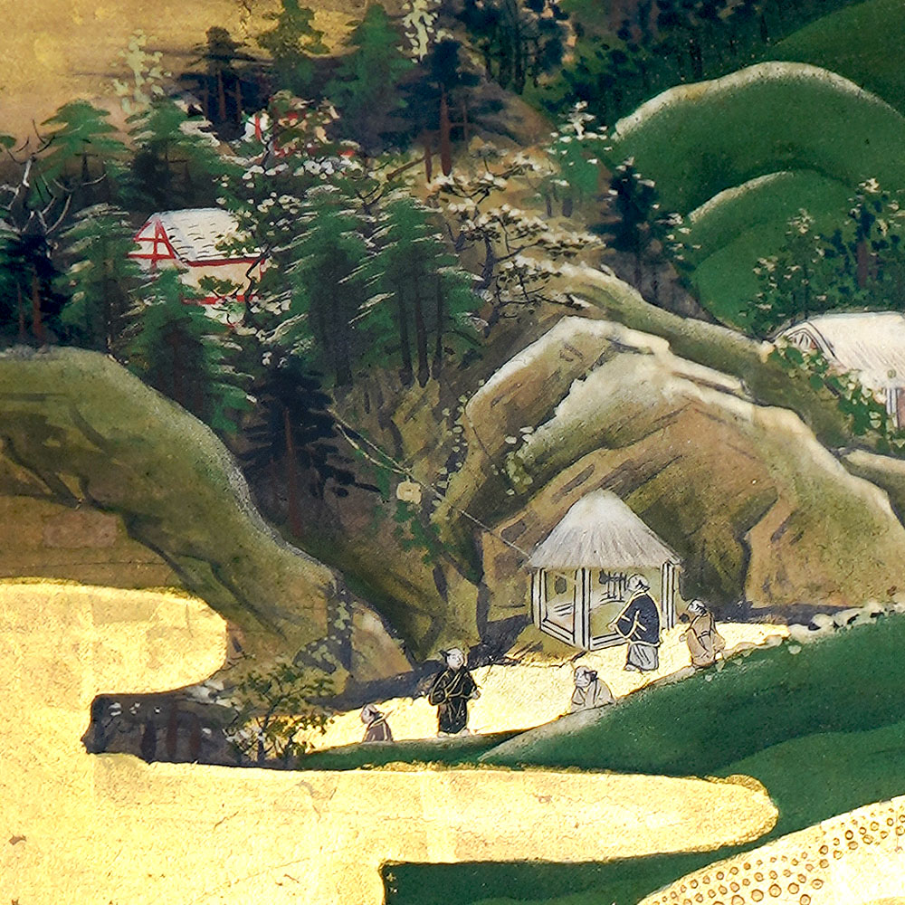 館蔵《洛中洛外図》六曲一双屏風より鞍馬寺の正月風景「畚（ふご