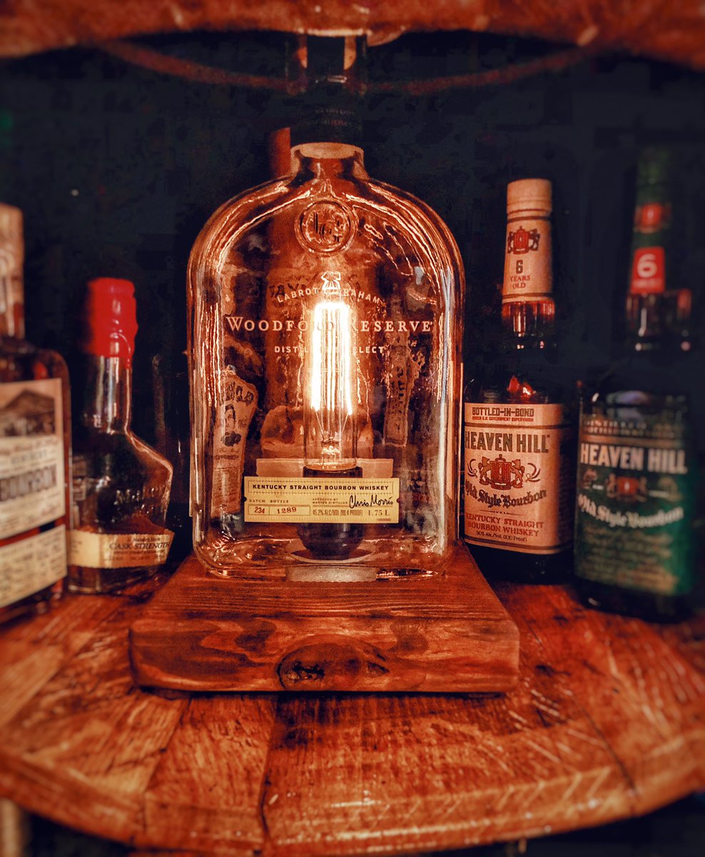 Ksp583's tweet photo. This Woodford 1 liter lamp is heading to a North Carolina in the morning. Tar Heels know good bourbon and good lamps! #woodford #bourbon #woodfordreserve #kentuckybourbon #lamps #kentucky #bourbonbottles #kentuckyproud #bourbonbarrel #bourbonbarrels #etsy https://t.co/vezfOSdgBO