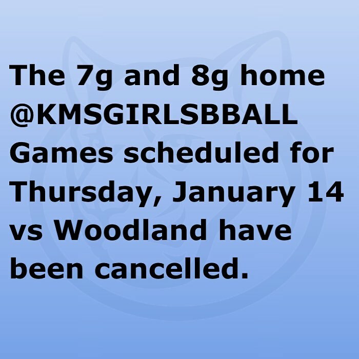 KirkseyCougars's tweet photo. The 7g and 8g home @KMSGIRLSBBALL Games scheduled for Thursday, January 14 vs Woodland have been cancelled. @rps_athletics @kmsspiritsquads https://t.co/VYZBWXbFqh https://t.co/3yhf22jDoR