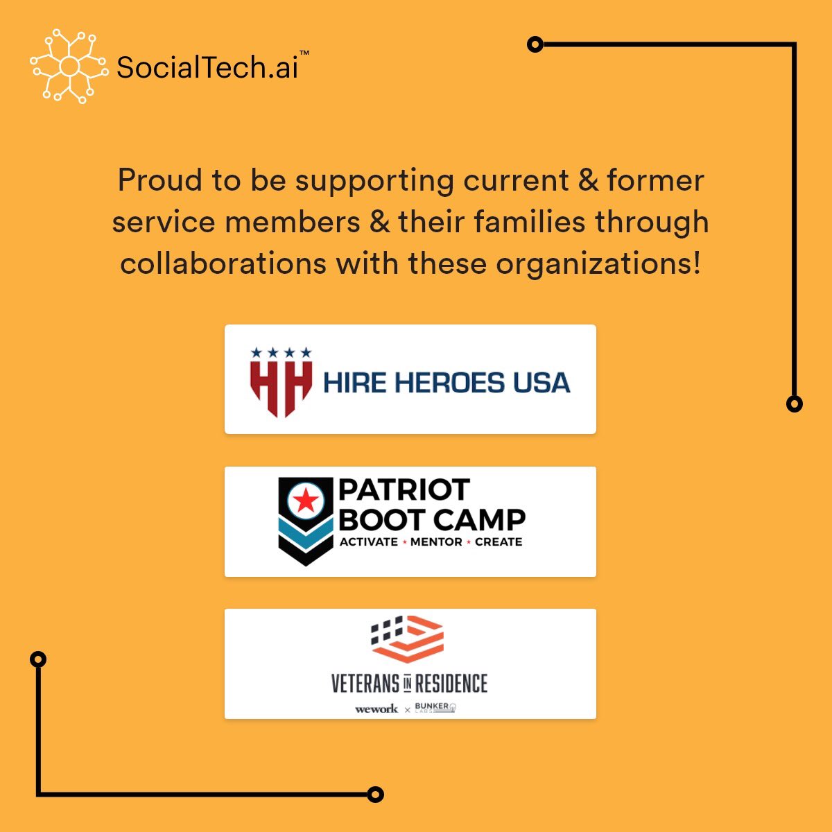 SocialtechAi's tweet photo. Unmudl is so excited to be collaborating with these great military partners! Special shout out to @hireheroesusa, @patriotbootcamp and @wework 

#veterans #military #army #airforce #veteran #training #unmudlyourfuture #thankyou #bootcamp #upskilling https://t.co/UfUxnAqM8c