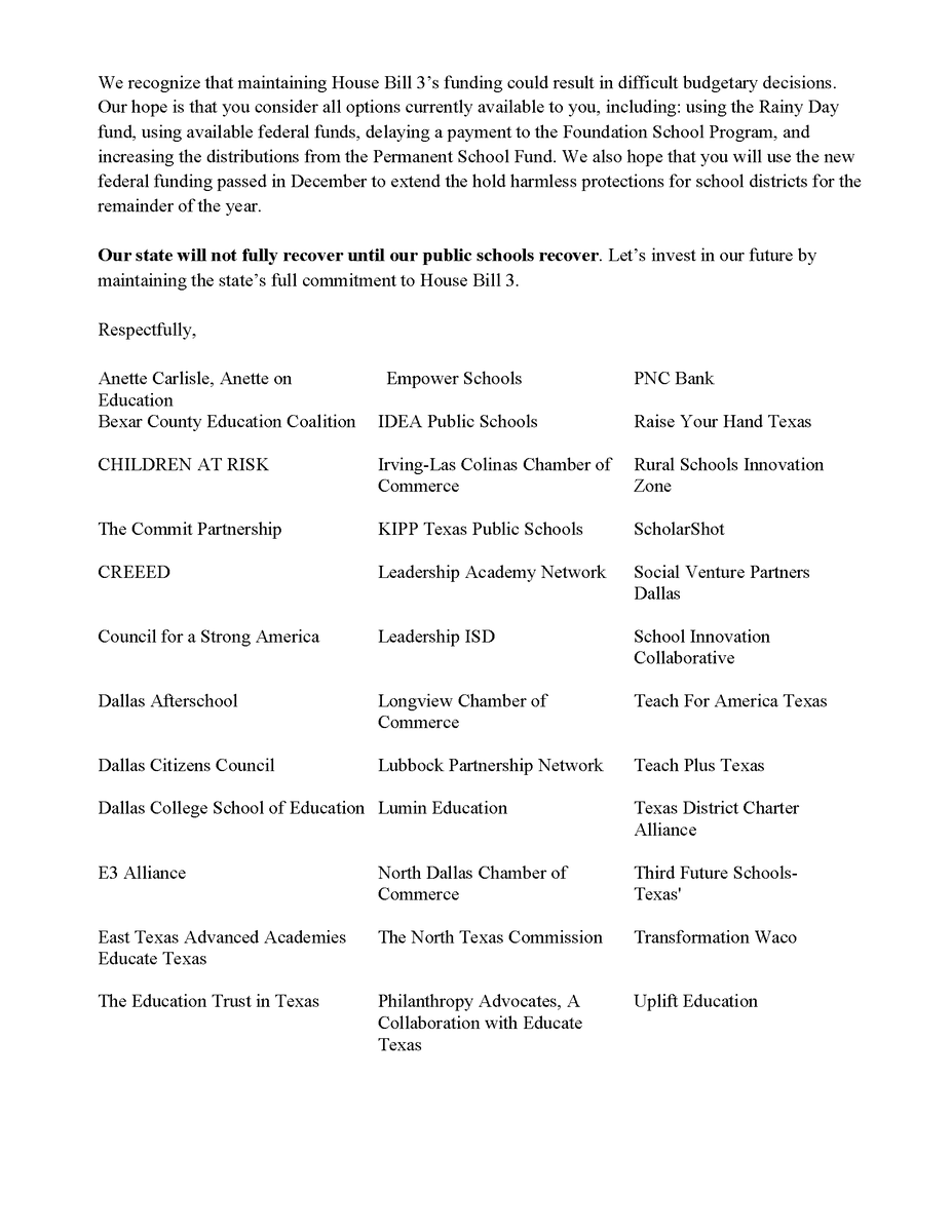 TxEdStrong's tweet photo. A coalition of educators, advocates, businesses, and other organizations are calling on lawmakers to #ProtectHB3. Read their letter here: https://t.co/4NOPGKRjGh #TxEdStrong #txed #txlege https://t.co/h7RxKHOcve