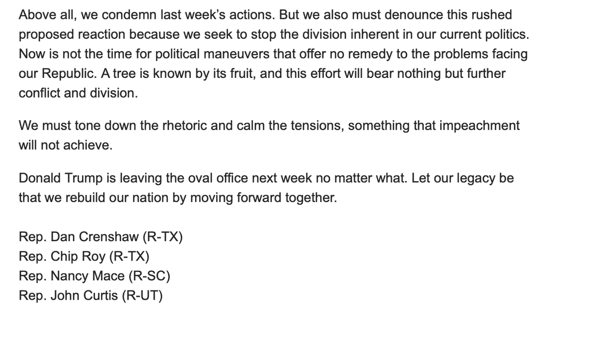 Here is the joint statement of Texans Dan Crenshaw & Chip Roy and others on impeachment:
