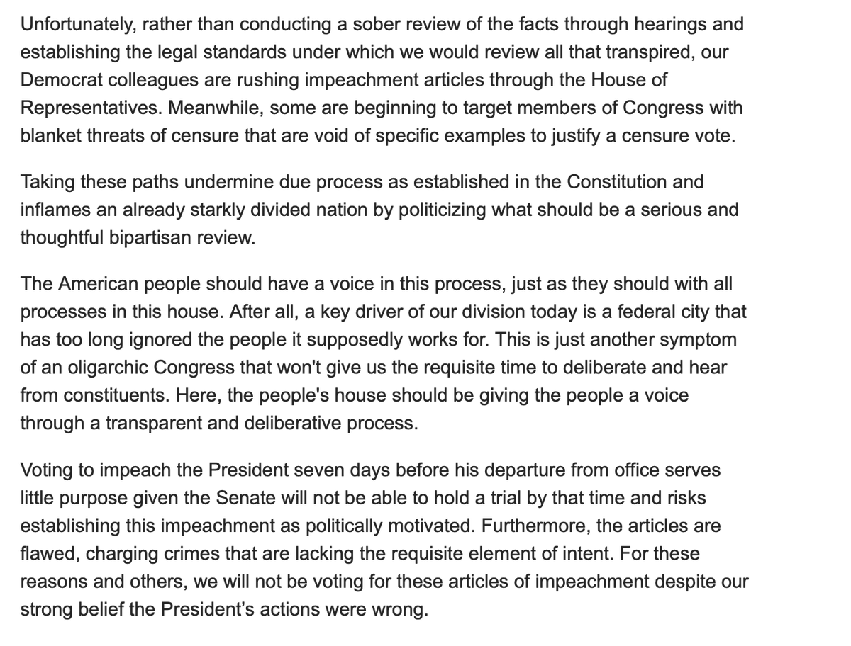 Here is the joint statement of Texans Dan Crenshaw & Chip Roy and others on impeachment: