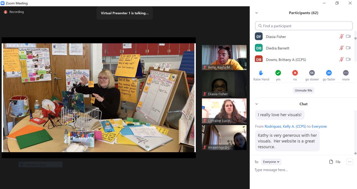 JPRyonES's tweet photo. Thank you to our RRT Ms. Washington @LRenWash for collaborating with our Presenter Kathy B @kbumreading to provide powerful professional development for staff to support virtual instruction. Our Jan jump start is officially launched. What a great PD day! #wflyhigh #literacylaunch https://t.co/QRKtZmFqsW