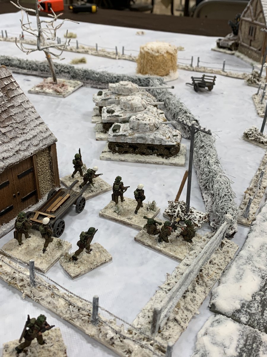 This build was created because our group has a plethora of WW2 20mm and mine was infrequently used. I started with some building that I could winterize. I used PVA and Woodland Scenics Soft Snowflake extensively through this build.