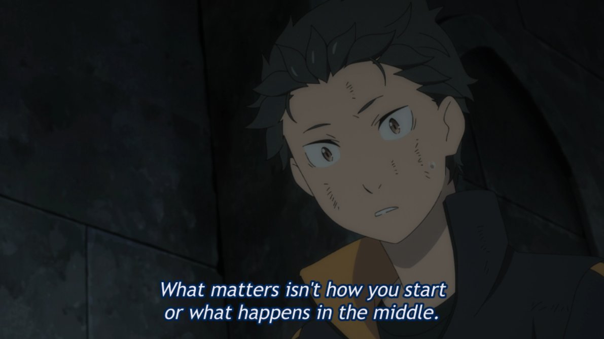 Here comes into play Subaru's "homework".It doesn't matter where Emilia comes from, or how her experiences shaped her. It won't erase the path she's walked until now, won't change his thoughts on her, & no one can decide her path up until now has been wrong until the very end.