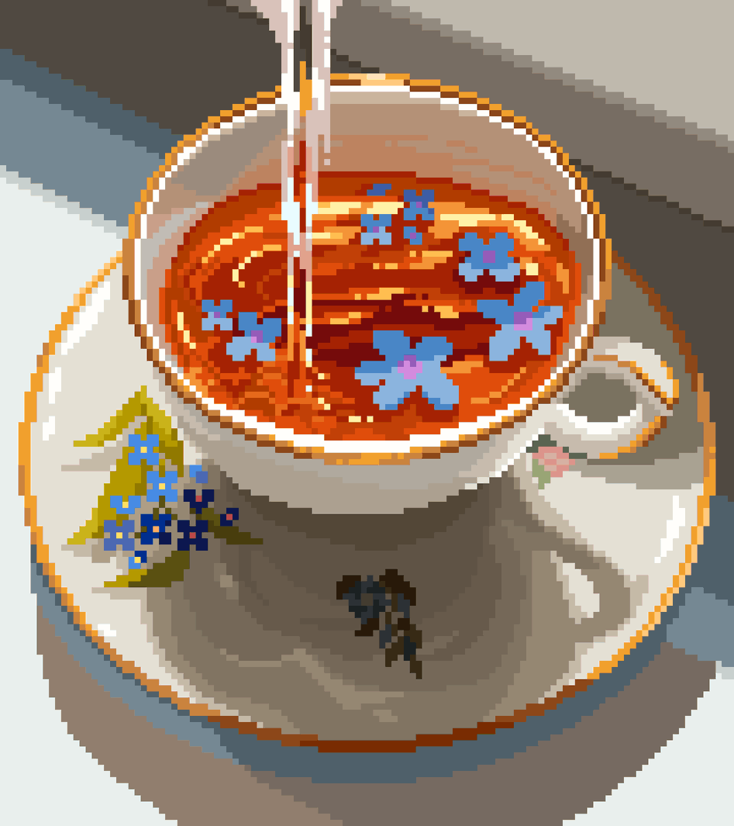 16pxl's tweet photo. collection of pixel art teacups ✨💕 https://t.co/ZZC99sD6PS