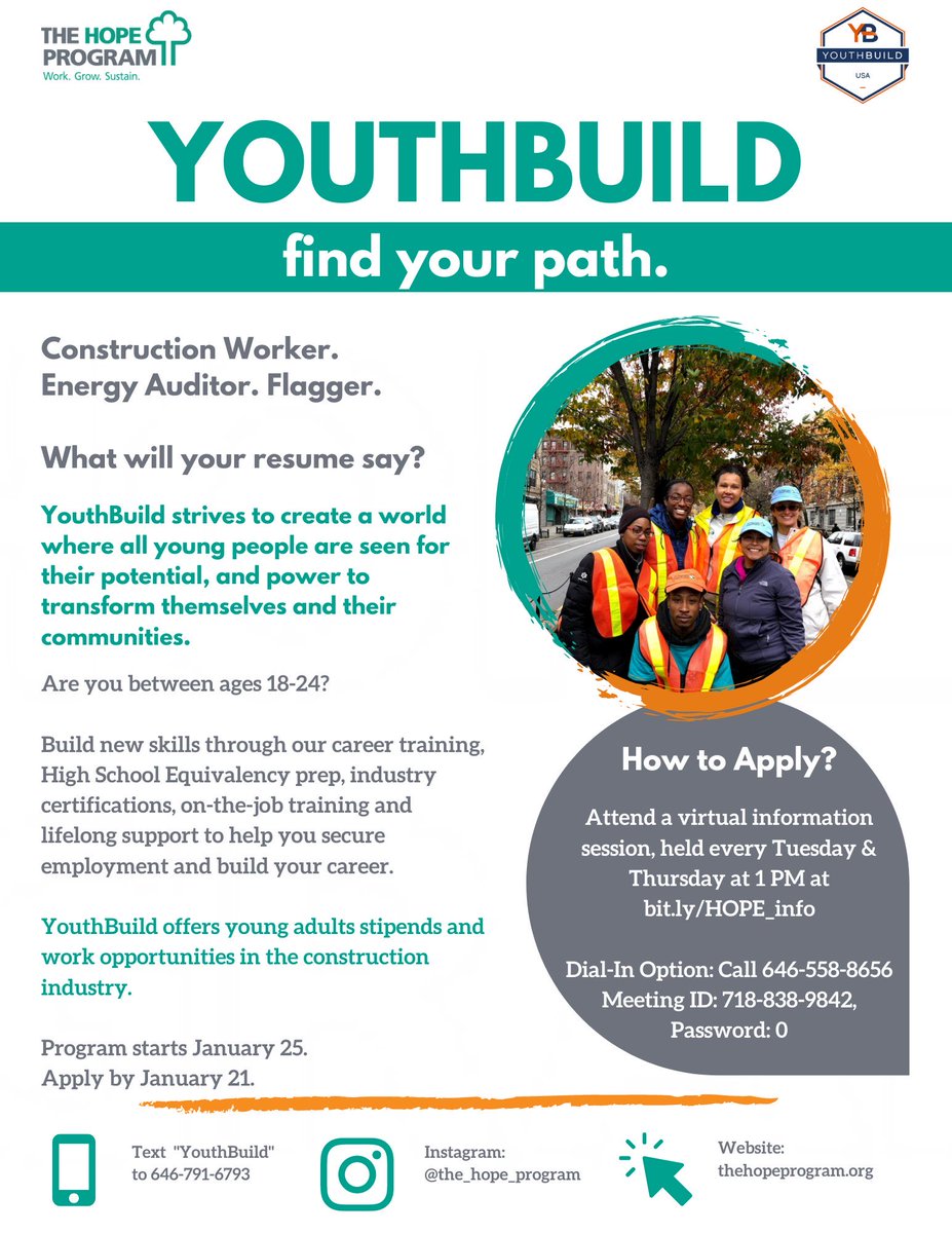 TheHOPEProgram's tweet photo. The application deadline for our brand-new YouthBuild program, providing youth with HSE and paid construction training, is only 8 days away! Help us spread the word! https://t.co/t4T6KSQGor
