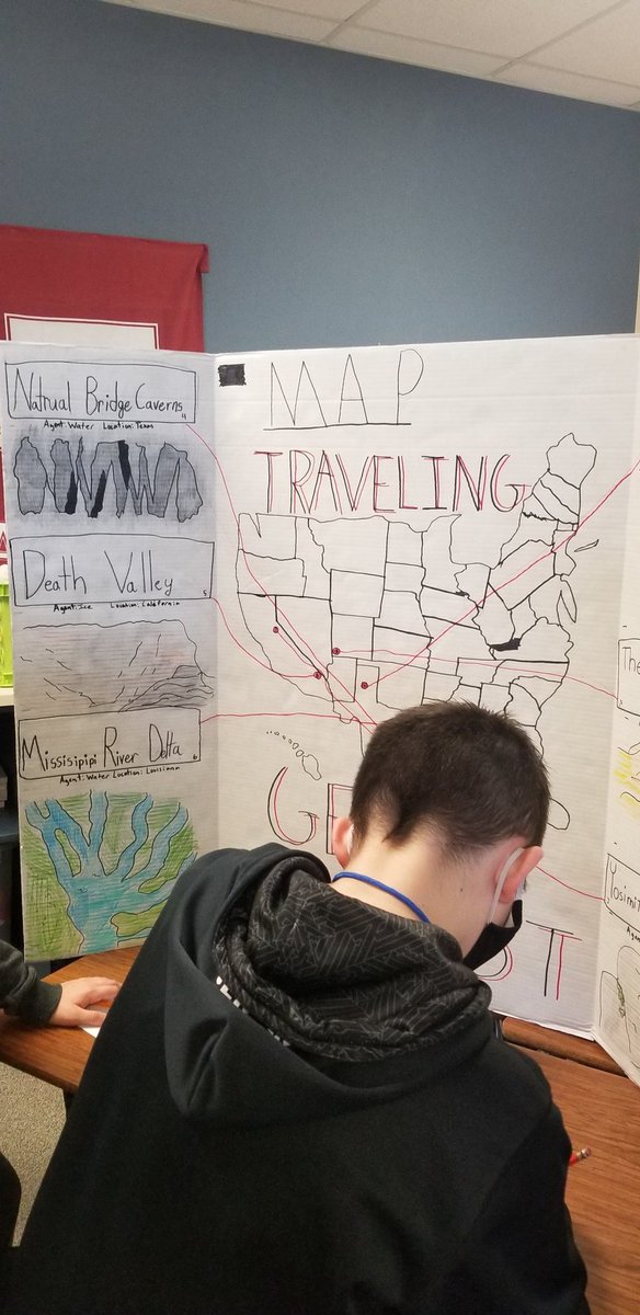 SusWhitley's tweet image. Great displays from my "Traveling Geologists" My students did a tremendous job of explaining how some of USA's natural landforms are created by the process of weathering,  erosion and deposition.
#keeplearningfun