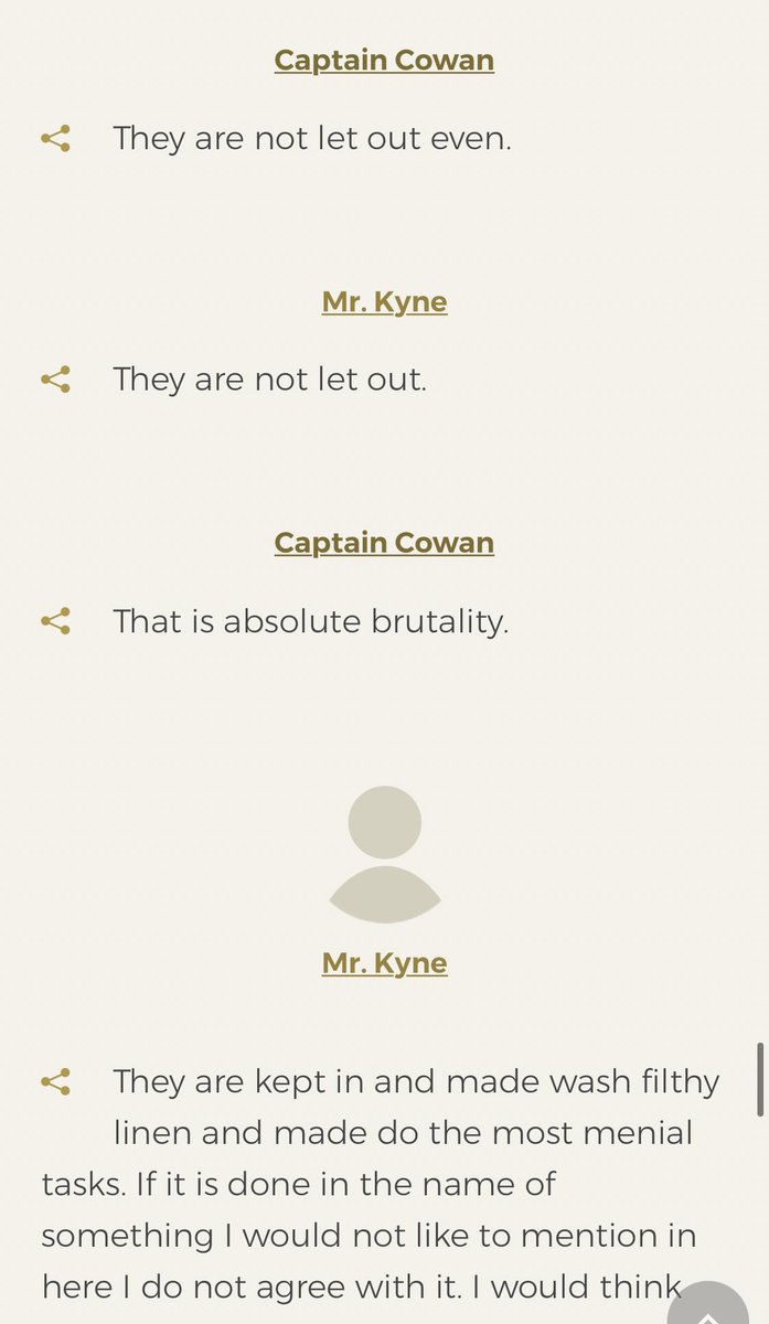 Thomas Kyne (Labour): They are not let out.Peadar Cowan (Independent): That is absolute brutality. Dáil Éireann, 1953.