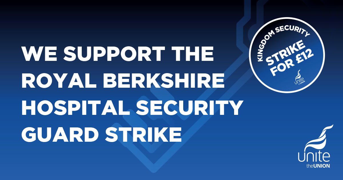 Support the striking security guards at Royal Berkshire Hospital. 23 low-paid security guards at the Royal Berkshire Hospital are striking for a further 20 days throughout January and February in their fight for pay justice.
 
Please support and RT #WeAreKingdom #Strikefor12