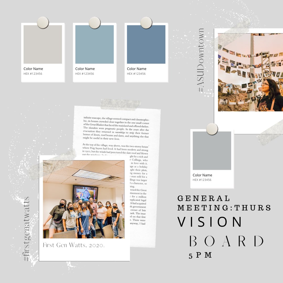 FirstGenWatts's tweet image. 💫WE ARE BACK! 💫

This Thursday we will have our FIRST general meeting of the spring semester. The theme is “vision boards” at 5pm. 

🌟ZOOM LINK WILL BE IN OUR BIO🌟