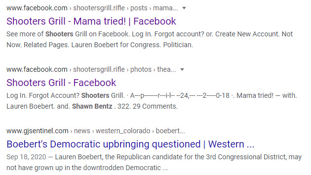 DoesntOr's tweet photo. @Mary55219496 @laurenboebert All I can find so far is her name is Shawn Bentz. She was originally tagged in the photo, which is still cached in the google results for "Shawn Bentz shooters". She either got purged by FB or removed her own profile at some point. https://t.co/PbmJ72v1JX